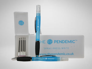 2 blue Pendemic with extra ink refill and a pen case - Pen Sanitiser