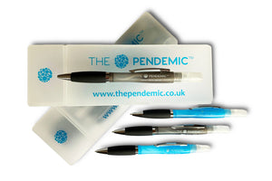 2 black & 2 blue Pendemic with extra ink refills and 2 pen case - Pen Sanitiser